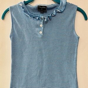 Oscar de la Renta Striped Sleeveless Top Cotton Teal & White Girls Size 12Y EUC